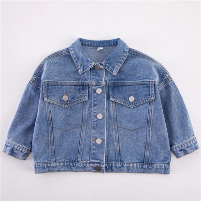 Casual Denim Jacket for Kids - Long Sleeve Turn-down Collar Coat Ages 2-6 - ZOOMNSTORE