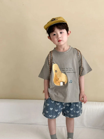 Heart Print Denim Shorts - Casual Knee-Length Shorts for Kids 1-8Y - ZOOMNSTORE