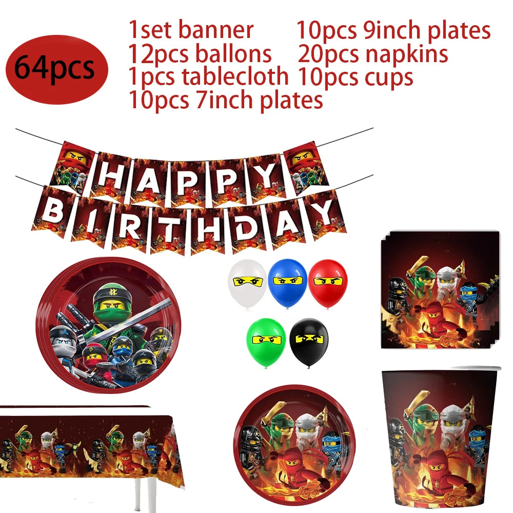 Ninja Birthday Party Supplies - Disposable Tableware Popcorn Plates Balloons  Cups for Kids - ZOOMNSTORE