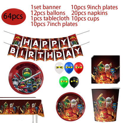 Ninja Birthday Party Supplies - Disposable Tableware Popcorn Plates Balloons  Cups for Kids - ZOOMNSTORE