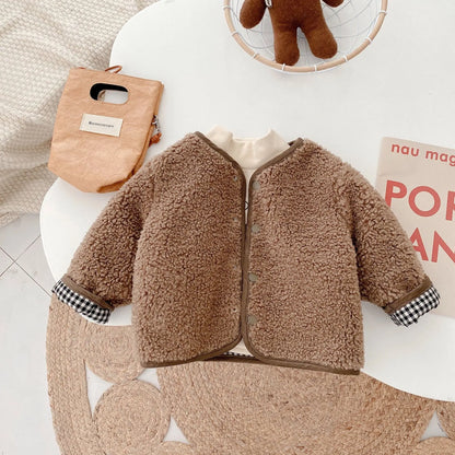 Kids Double-Sided Plaid Plush Jacket - AutumnWinter 1-6 Years - ZOOMNSTORE