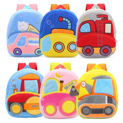 Kids Cartoon Excavator Backpack - Plush Engineering School Bag for Ages 2-4 - ZOOMNSTORE