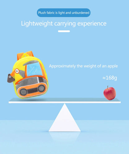 Kids Cartoon Excavator Backpack - Plush Engineering School Bag for Ages 2-4 - ZOOMNSTORE