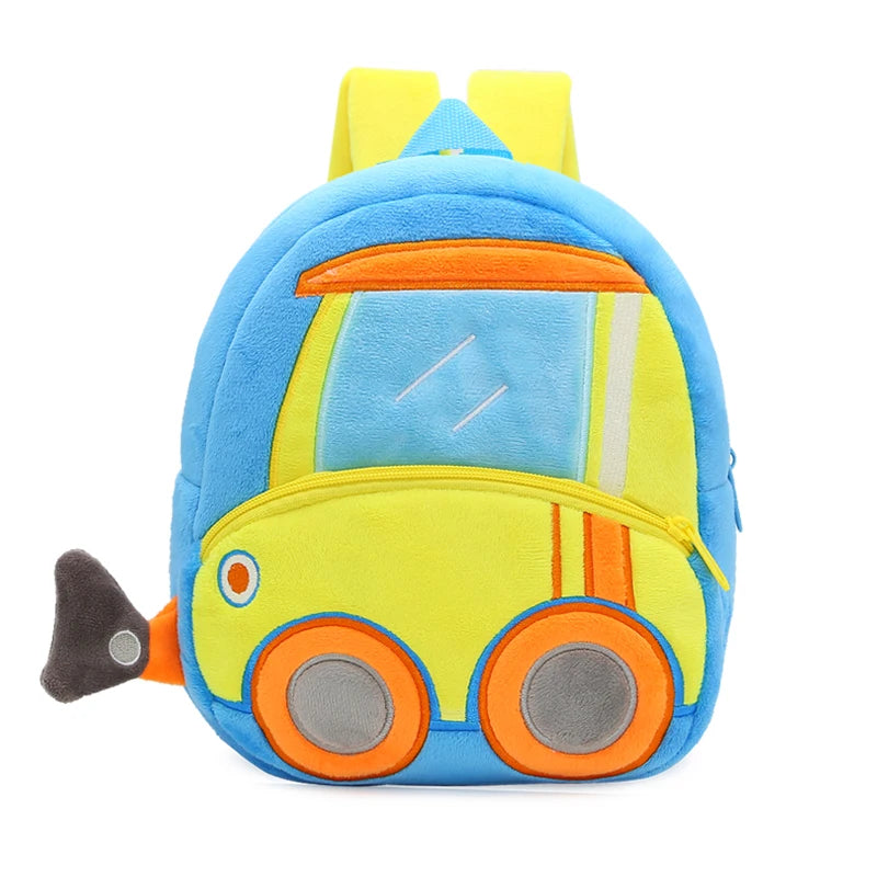 Kids Cartoon Excavator Backpack - Plush Engineering School Bag for Ages 2-4 - ZOOMNSTORE