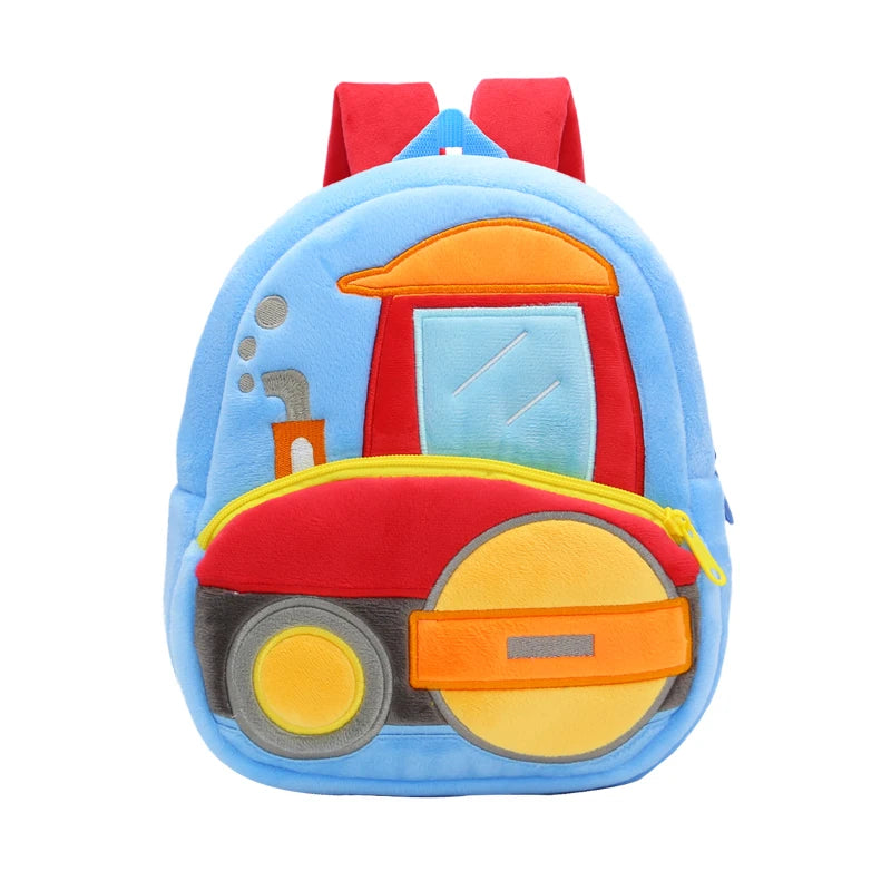 Kids Cartoon Excavator Backpack - Plush Engineering School Bag for Ages 2-4 - ZOOMNSTORE