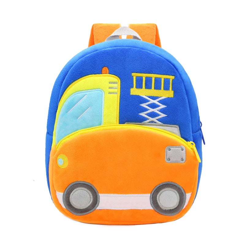 Kids Cartoon Excavator Backpack - Plush Engineering School Bag for Ages 2-4 - ZOOMNSTORE
