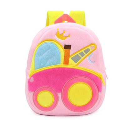 Kids Cartoon Excavator Backpack - Plush Engineering School Bag for Ages 2-4 - ZOOMNSTORE