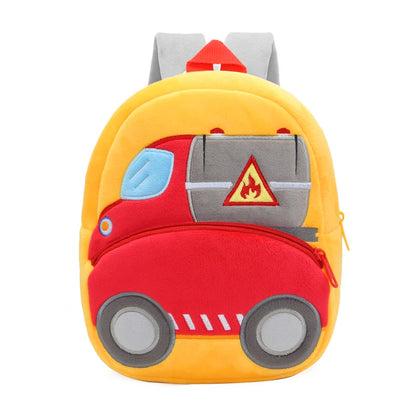 Kids Cartoon Excavator Backpack - Plush Engineering School Bag for Ages 2-4 - ZOOMNSTORE