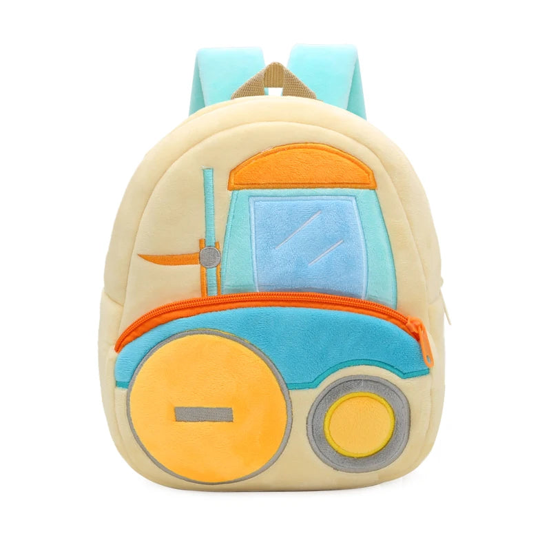 Kids Cartoon Excavator Backpack - Plush Engineering School Bag for Ages 2-4 - ZOOMNSTORE