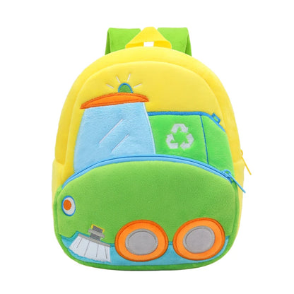 Kids Cartoon Excavator Backpack - Plush Engineering School Bag for Ages 2-4 - ZOOMNSTORE