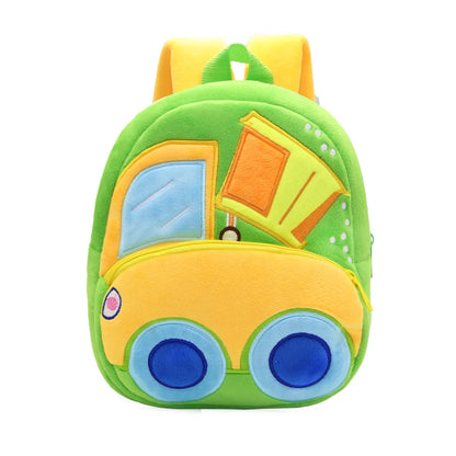 Kids Cartoon Excavator Backpack - Plush Engineering School Bag for Ages 2-4 - ZOOMNSTORE