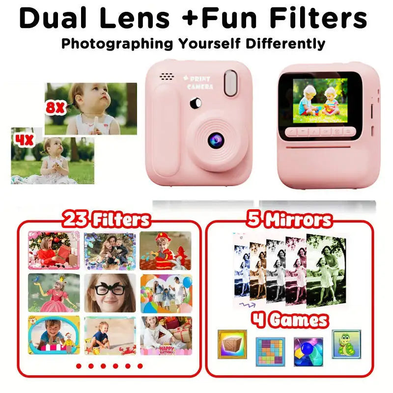 Kids Instant Camera - 32GB Digital Color Printing Camera With 1080P Video & Thermal Print - ZOOMNSTORE