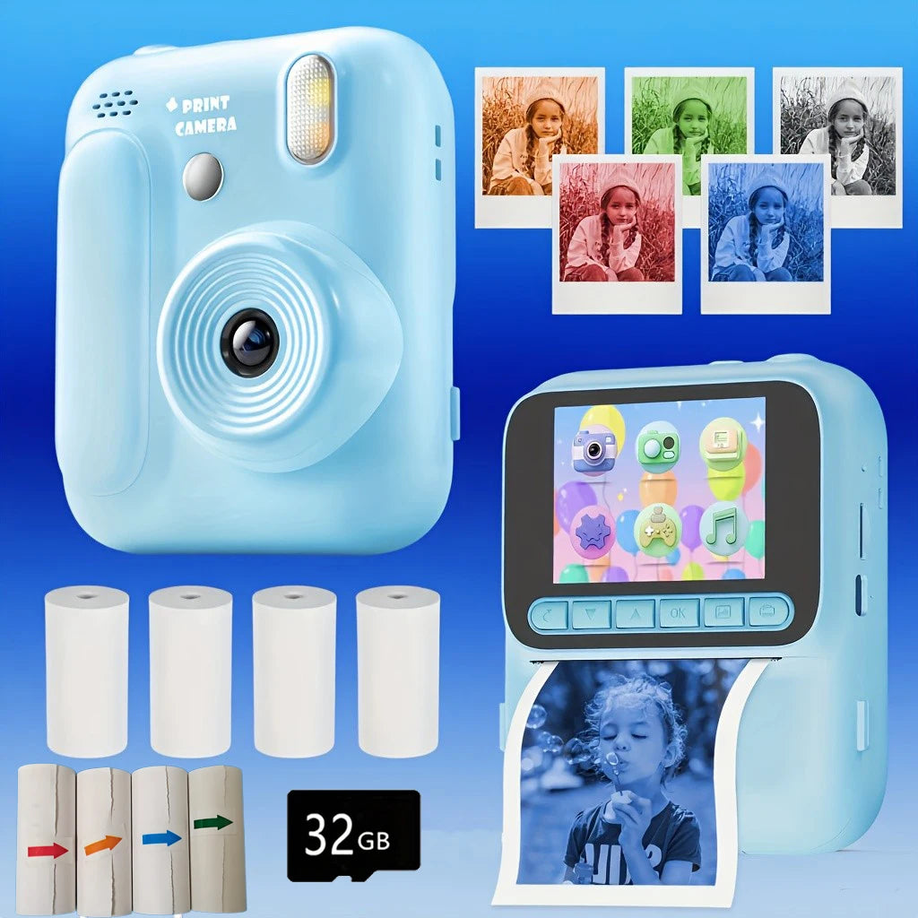 Kids Instant Camera - 32GB Digital Color Printing Camera With 1080P Video & Thermal Print - ZOOMNSTORE