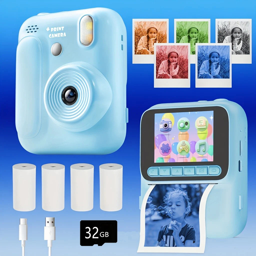Kids Instant Camera - 32GB Digital Color Printing Camera With 1080P Video & Thermal Print - ZOOMNSTORE