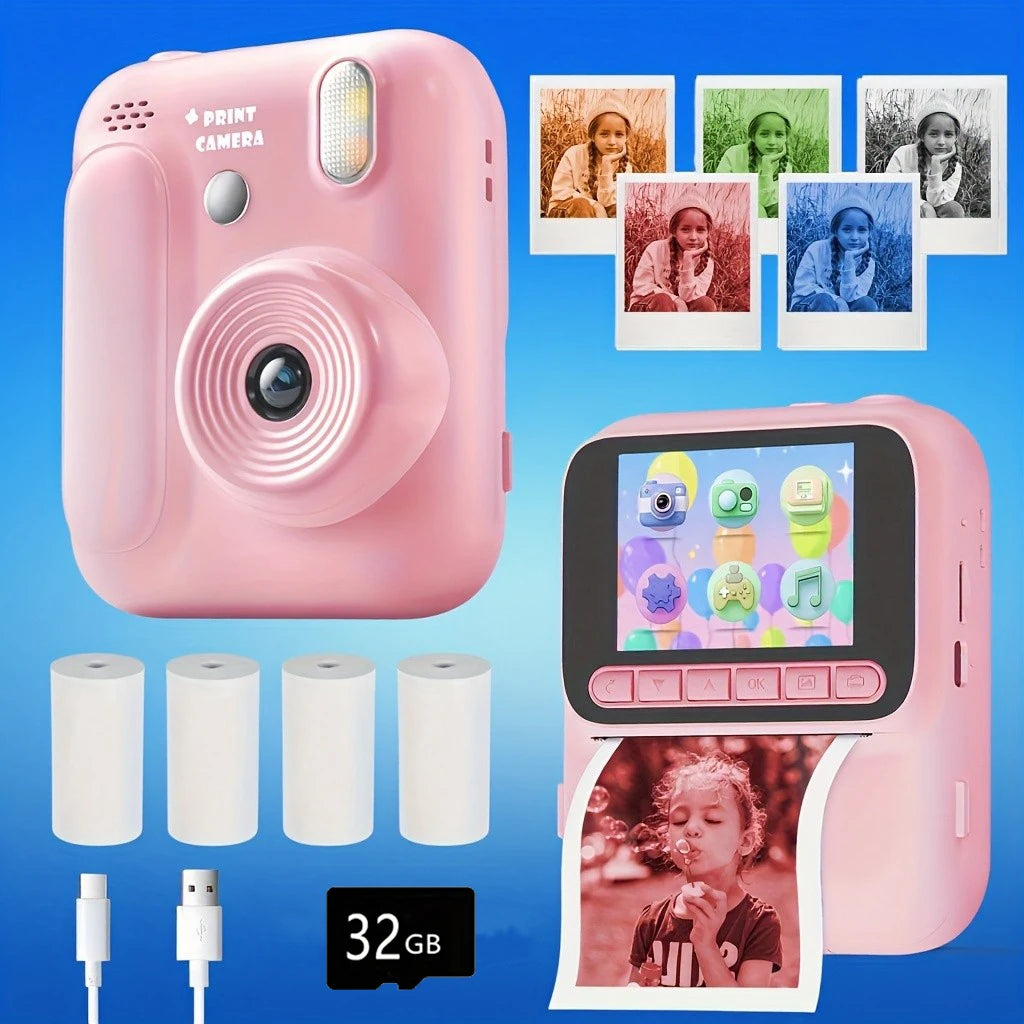 Kids Instant Camera - 32GB Digital Color Printing Camera With 1080P Video & Thermal Print - ZOOMNSTORE