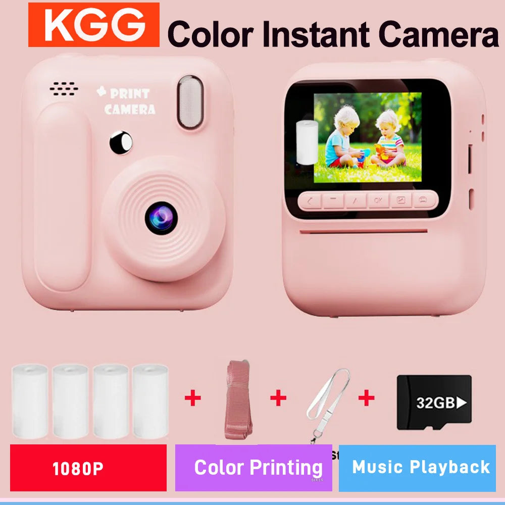 Kids Instant Camera - Color Printing 1080P 32GB Photo  Video Music Gift - ZOOMNSTORE