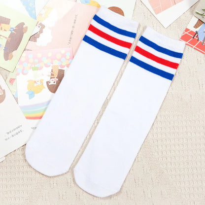 Kids Knee High Socks For Girls Boys Football Stripes Cotton Sports Old School White Socks Skate Children Baby Long Tube Leg Warm - ZOOMNSTORE
