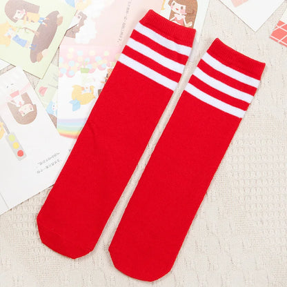 Kids Knee High Socks For Girls Boys Football Stripes Cotton Sports Old School White Socks Skate Children Baby Long Tube Leg Warm - ZOOMNSTORE