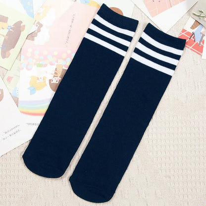 Kids Knee High Socks For Girls Boys Football Stripes Cotton Sports Old School White Socks Skate Children Baby Long Tube Leg Warm - ZOOMNSTORE