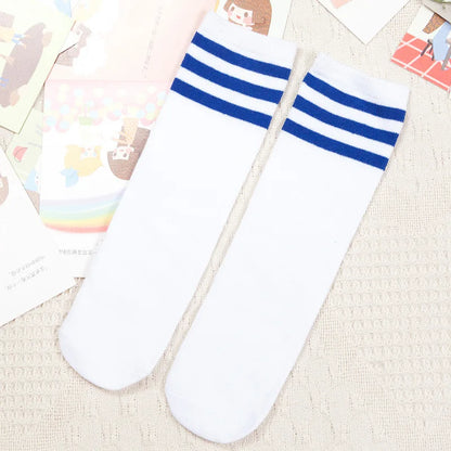 Kids Knee High Socks For Girls Boys Football Stripes Cotton Sports Old School White Socks Skate Children Baby Long Tube Leg Warm - ZOOMNSTORE