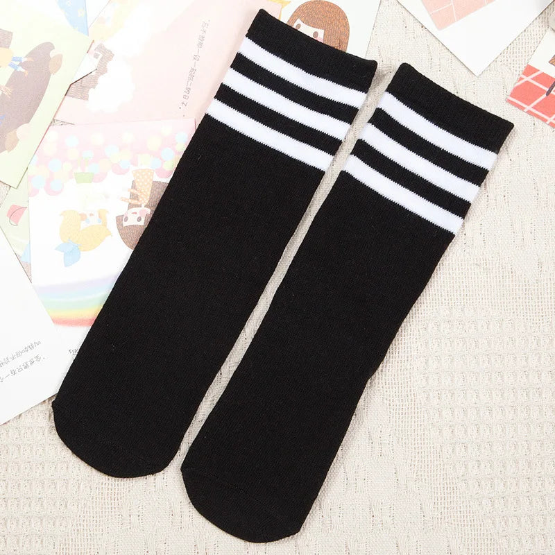 Kids Knee High Socks For Girls Boys Football Stripes Cotton Sports Old School White Socks Skate Children Baby Long Tube Leg Warm - ZOOMNSTORE