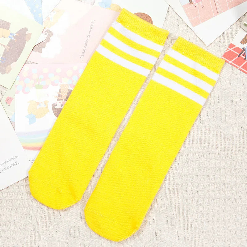 Kids Knee High Socks For Girls Boys Football Stripes Cotton Sports Old School White Socks Skate Children Baby Long Tube Leg Warm - ZOOMNSTORE