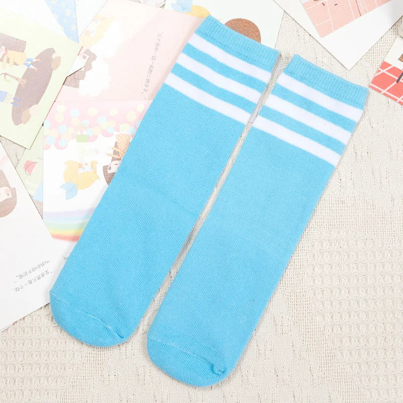 Kids Knee High Socks For Girls Boys Football Stripes Cotton Sports Old School White Socks Skate Children Baby Long Tube Leg Warm - ZOOMNSTORE