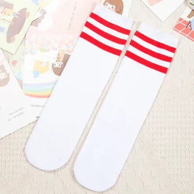 Kids Knee High Socks For Girls Boys Football Stripes Cotton Sports Old School White Socks Skate Children Baby Long Tube Leg Warm - ZOOMNSTORE