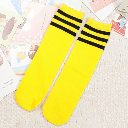 Kids Knee High Socks For Girls Boys Football Stripes Cotton Sports Old School White Socks Skate Children Baby Long Tube Leg Warm - ZOOMNSTORE