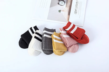 1 Pairs Kids Knee High Long Socks Autumn Winter Warmth Soft Cotton Children School Stocking Black White Stripes Sports Socks - ZOOMNSTORE