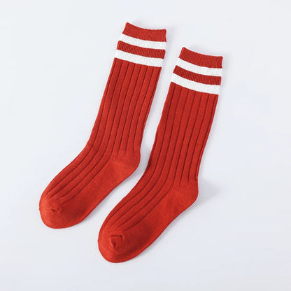 1 Pairs Kids Knee High Long Socks Autumn Winter Warmth Soft Cotton Children School Stocking Black White Stripes Sports Socks - ZOOMNSTORE