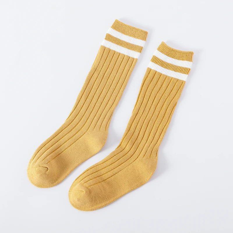 1 Pairs Kids Knee High Long Socks Autumn Winter Warmth Soft Cotton Children School Stocking Black White Stripes Sports Socks - ZOOMNSTORE