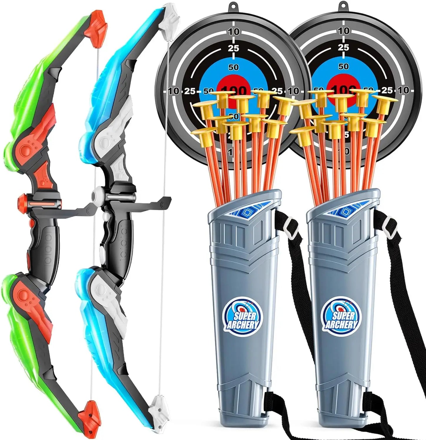 Kids LED Bow and Arrow Set - Archery Toys with Suction Cup Arrows Target  Quiver for Ages 4-12 - ZOOMNSTORE