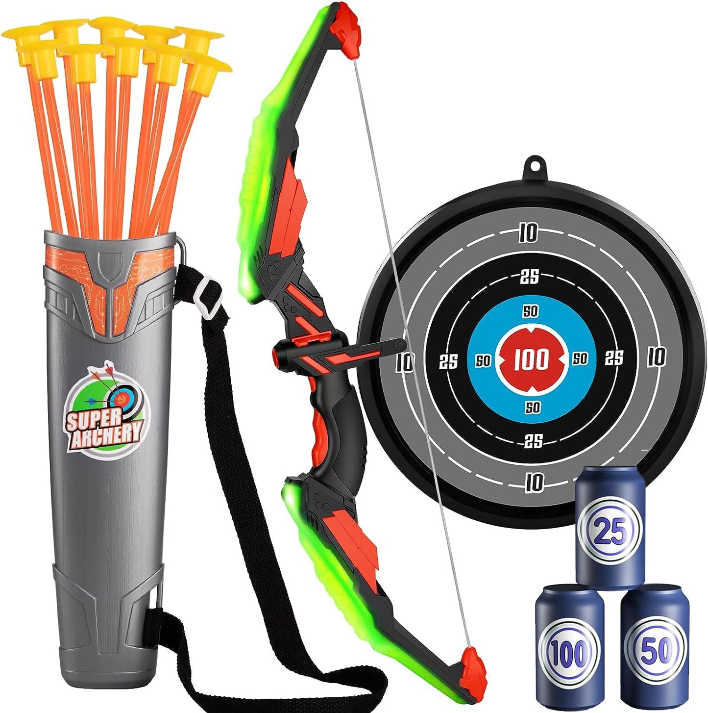 Kids LED Bow and Arrow Set - Archery Toys with Suction Cup Arrows Target  Quiver for Ages 4-12 - ZOOMNSTORE