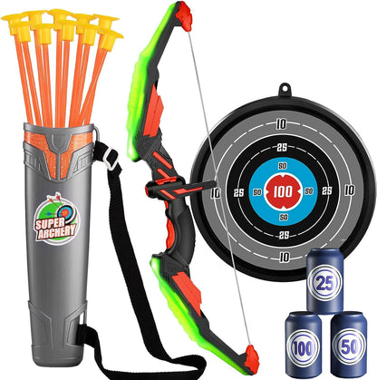 Kids LED Bow and Arrow Set - Archery Toys with Suction Cup Arrows Target  Quiver for Ages 4-12 - ZOOMNSTORE