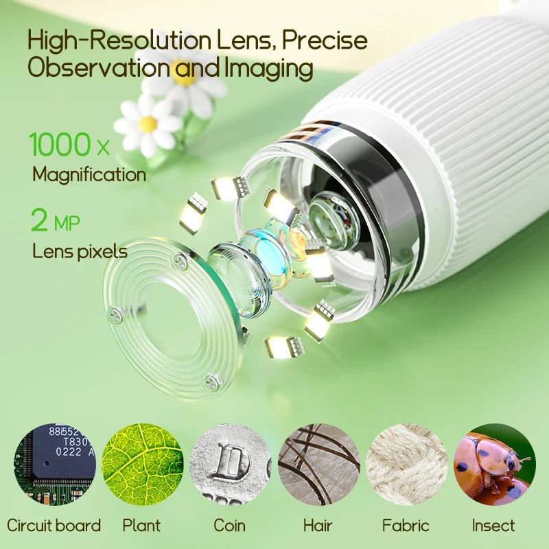 Kids Microscope 1000x - 200MP LED Photo Video Educational Science Toy - ZOOMNSTORE