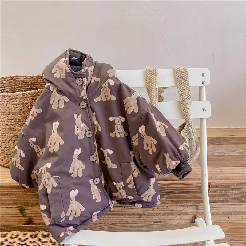 Thick Padded Cartoon Coat with Hood for Kids 1-7 Years - Warm Winter Jacket - ZOOMNSTORE