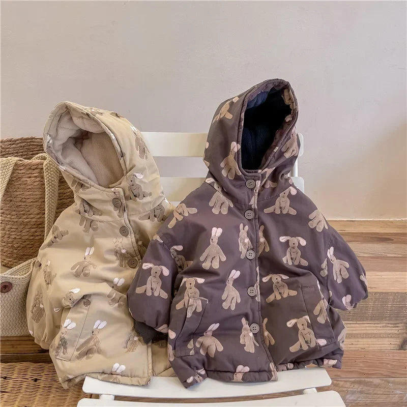 Thick Padded Cartoon Coat with Hood for Kids 1-7 Years - Warm Winter Jacket - ZOOMNSTORE