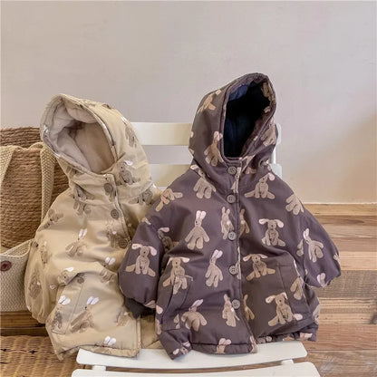 Thick Padded Cartoon Coat with Hood for Kids 1-7 Years - Warm Winter Jacket - ZOOMNSTORE