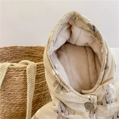 Thick Padded Cartoon Coat with Hood for Kids 1-7 Years - Warm Winter Jacket - ZOOMNSTORE