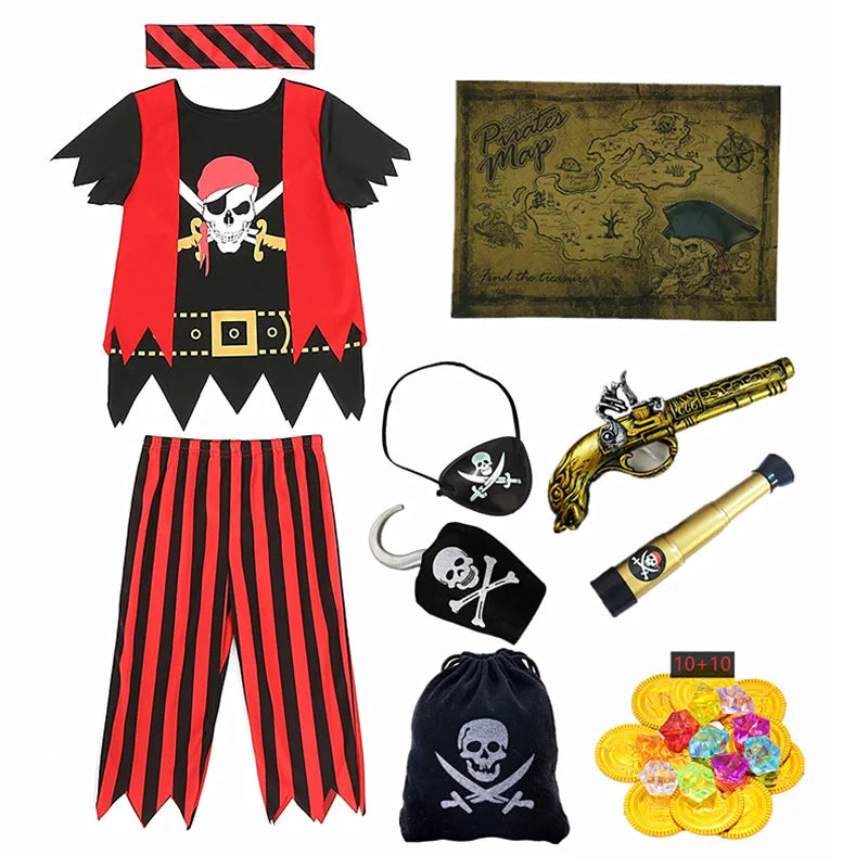 Kids Pirate Costume Captain Jack Pirate Toy Halloween Dress Up Set Kid Adventure Robbery Costume Toy Accessories Gift - ZOOMNSTORE