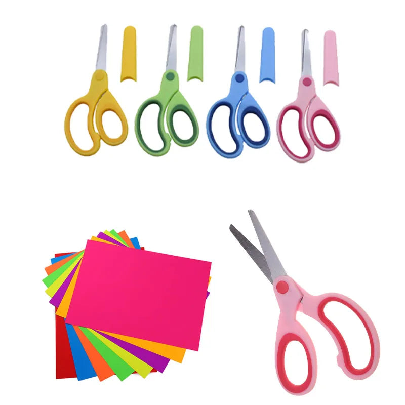 Safty Scissors For Kids Student DIY Paper Children's Left-handed Scissors Scissors With Sleeve Cutting Tool Stationery - ZOOMNSTORE