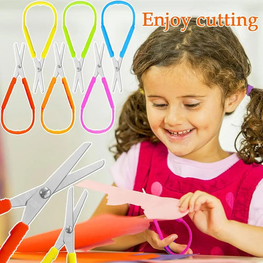 1/3pcs Ring Stretch Scissors Grip Scissors Kids Stationery Paper Cutting Scissors Safety U-Shaped Self-Retracting Scissors - ZOOMNSTORE