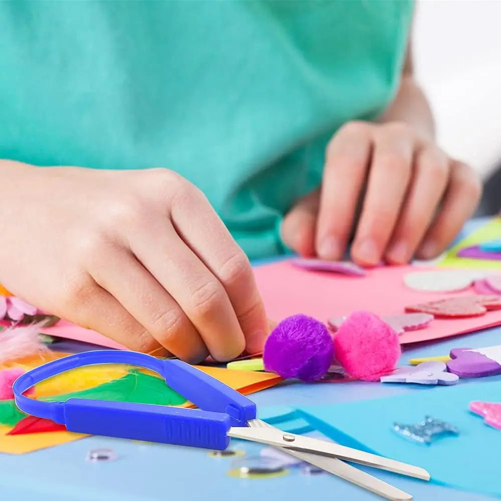 1/3pcs Ring Stretch Scissors Grip Scissors Kids Stationery Paper Cutting Scissors Safety U-Shaped Self-Retracting Scissors - ZOOMNSTORE