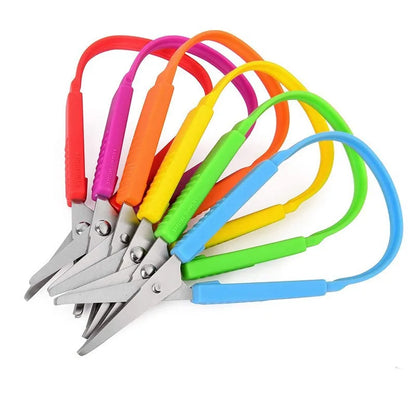 1/3pcs Ring Stretch Scissors Grip Scissors Kids Stationery Paper Cutting Scissors Safety U-Shaped Self-Retracting Scissors - ZOOMNSTORE