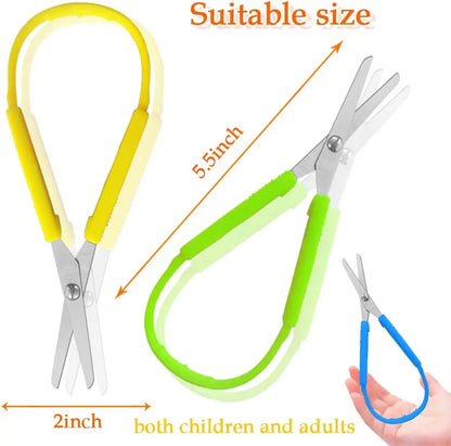 1/3pcs Ring Stretch Scissors Grip Scissors Kids Stationery Paper Cutting Scissors Safety U-Shaped Self-Retracting Scissors - ZOOMNSTORE