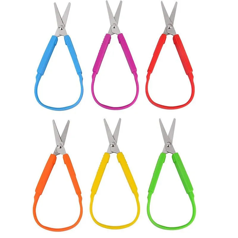 1/3pcs Ring Stretch Scissors Grip Scissors Kids Stationery Paper Cutting Scissors Safety U-Shaped Self-Retracting Scissors - ZOOMNSTORE