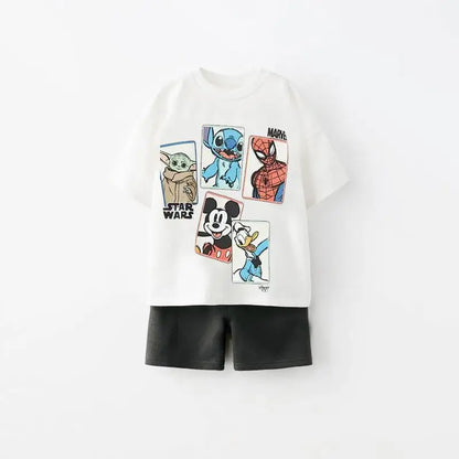 Kids Spiderman Pullover T-Shirt Set - Disney Boys Casual Tracksuit 2pcs - ZOOMNSTORE