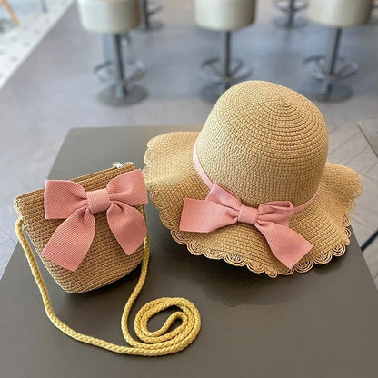 Kids Hat For Girls 2-7Y Straw Children's Sunshade Cap Bag Summer Baby Travel Sunscreen Beach Hat Sun Fisherman Cap Fashion Style - ZOOMNSTORE