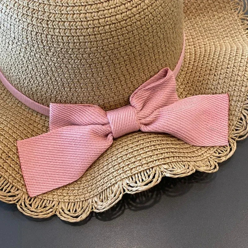 Kids Hat For Girls 2-7Y Straw Children's Sunshade Cap Bag Summer Baby Travel Sunscreen Beach Hat Sun Fisherman Cap Fashion Style - ZOOMNSTORE